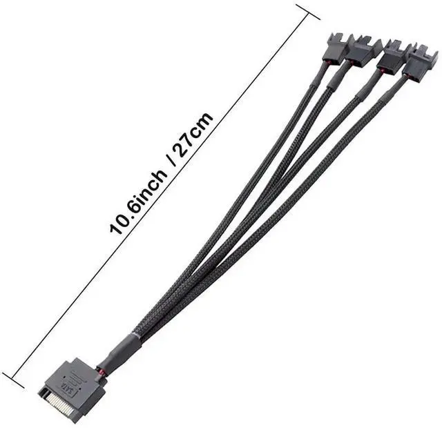 Alt view image 5 of 6 - 27cm 10.6 Inch 1 to 4 SATA to 3/4 Pin Fan Power Adapter Cable, 15Pin SATA to 12V Case Fan Splitter Cord