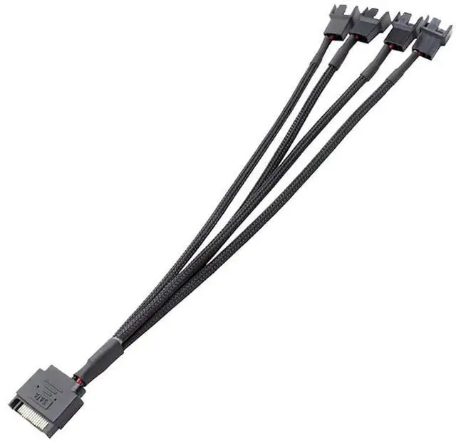 Alt view image 4 of 6 - 27cm 10.6 Inch 1 to 4 SATA to 3/4 Pin Fan Power Adapter Cable, 15Pin SATA to 12V Case Fan Splitter Cord