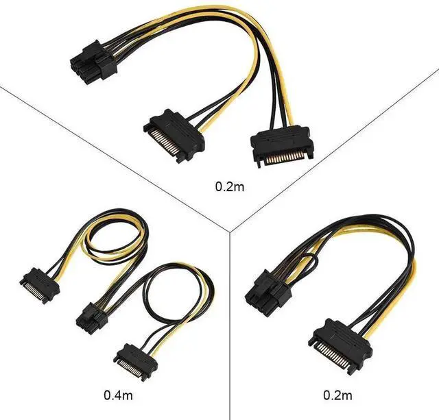 Alt view image 3 of 7 - 8 Inch Dual 15 Pin SATA Male to 8 Pin PCI-E Female Power Adapter Cable for Graphics Card