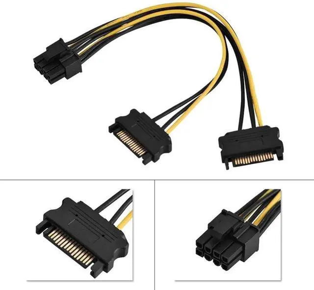 Alt view image 5 of 7 - 8 Inch Dual 15 Pin SATA Male to 8 Pin PCI-E Female Power Adapter Cable for Graphics Card