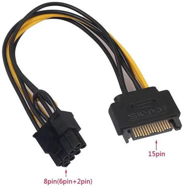 Alt view image 3 of 7 - 2 Pack 20CM 8 Pin PCIe to 15 Pin SATA Power Adapter Cable, PCI-E Graphics Card Power Conversion Cord