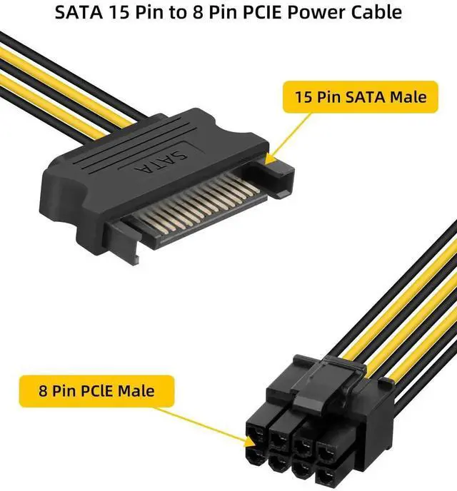 Alt view image 6 of 7 - 3 Pack 1M Dual 15Pin SATA to 6+2 Pin PCI-E Power Cable, Male to Male GPU Power Adapter Cord