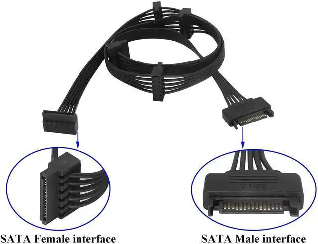 Alt view image 6 of 7 - 80cm 1 to 5 SATA 15Pin Power Y Splitter Cable, Male to 5 Female SATA Power Extension Cord for HDD SSD Optical Drive
