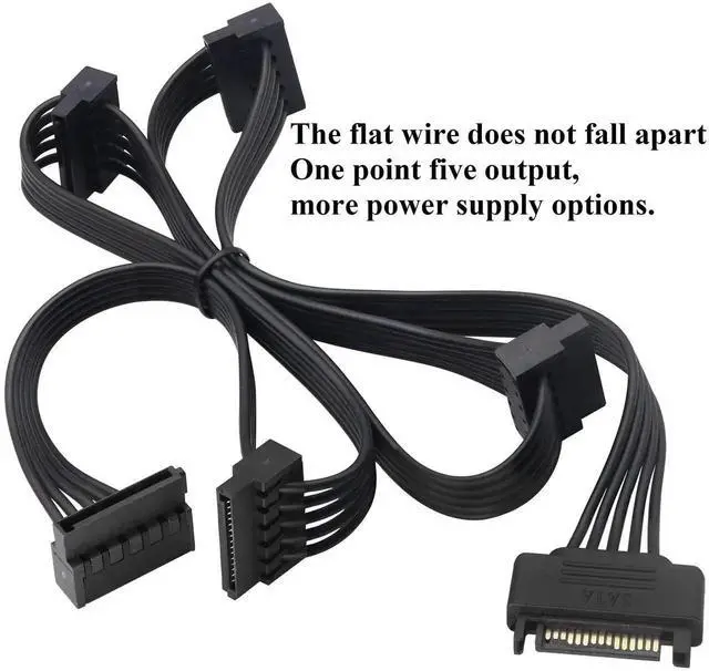 Alt view image 5 of 7 - 80cm 1 to 5 SATA 15Pin Power Y Splitter Cable, Male to 5 Female SATA Power Extension Cord for HDD SSD Optical Drive