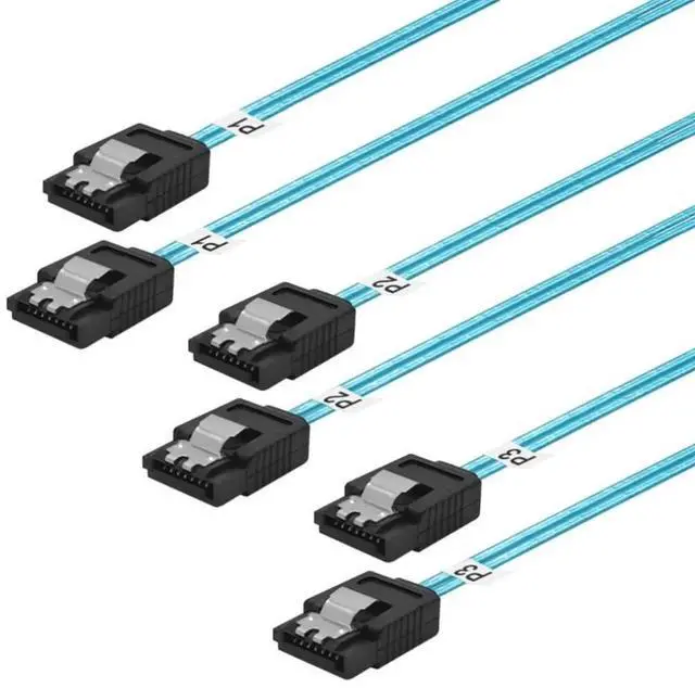 Main image of 3 Pack 0.3M 12 Inch Thin SATA III 6Gbps Straight Data Cable with Locking Latch Blue for SSD HDD