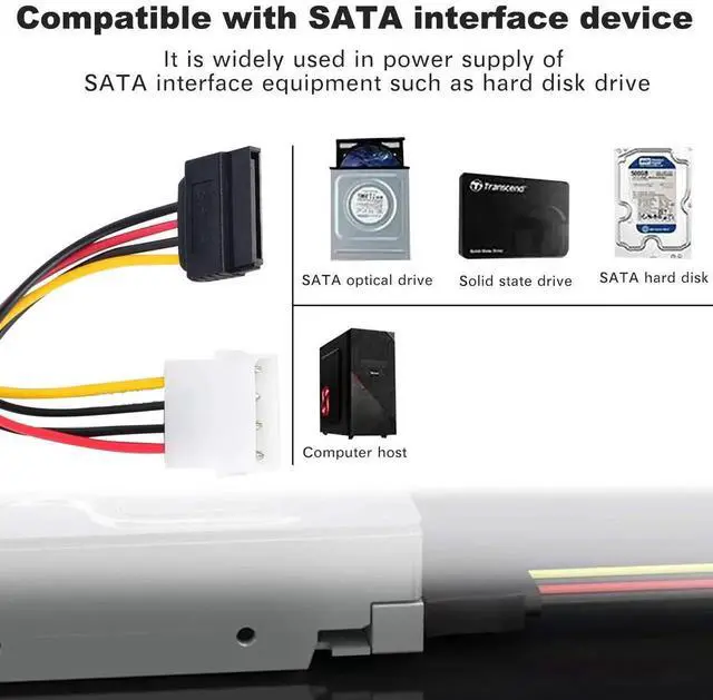 Alt view image 4 of 6 - 3 Pack 7 Inch 4 Pin Molex to 15 Pin SATA Power Adapter Cable with Locking Latch