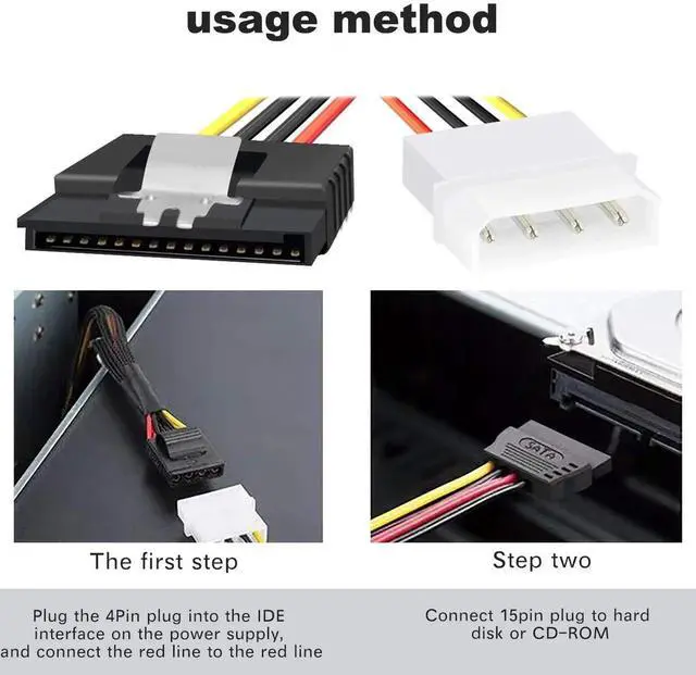 Alt view image 6 of 6 - 3 Pack 7 Inch 4 Pin Molex to 15 Pin SATA Power Adapter Cable with Locking Latch