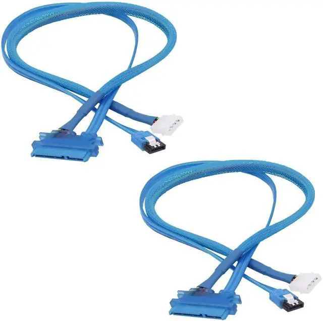 Main image of 2Pcs 50cm 22Pin 2-in-1 SATA III Data Power Combo Cable, 7+15Pin to 7Pin Data + 4Pin IDE Power Extension Cord
