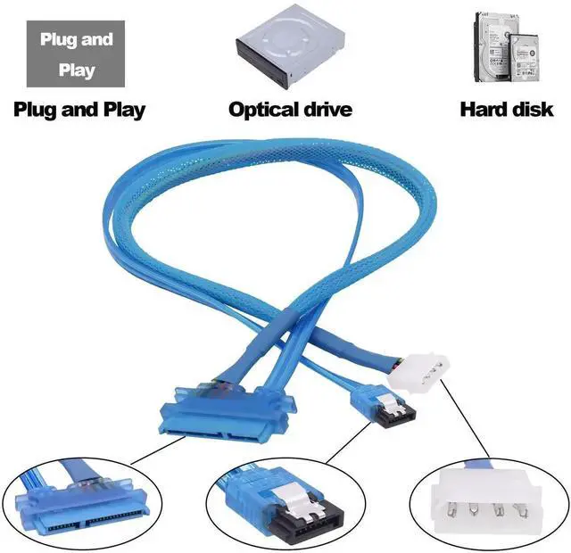 Alt view image 3 of 7 - 2Pcs 50cm 22Pin 2-in-1 SATA III Data Power Combo Cable, 7+15Pin to 7Pin Data + 4Pin IDE Power Extension Cord