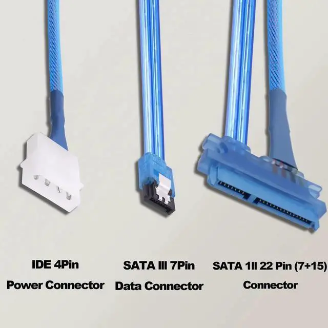Alt view image 4 of 7 - 2Pcs 50cm 22Pin 2-in-1 SATA III Data Power Combo Cable, 7+15Pin to 7Pin Data + 4Pin IDE Power Extension Cord