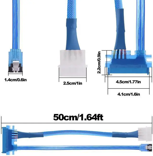 Alt view image 6 of 7 - 2Pcs 50cm 22Pin 2-in-1 SATA III Data Power Combo Cable, 7+15Pin to 7Pin Data + 4Pin IDE Power Extension Cord