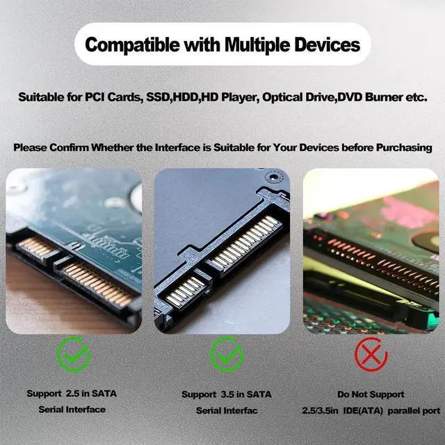 Alt view image 2 of 7 - 2Pcs 50cm 22Pin 2-in-1 SATA III Data Power Combo Cable, 7+15Pin to 7Pin Data + 4Pin IDE Power Extension Cord