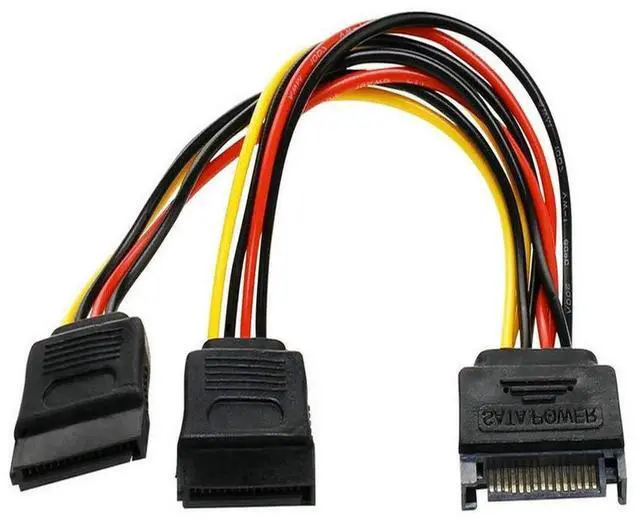 Main image of 2 Pack 7 Inch 15 Pin SATA Male to Dual Female Y Splitter Power Cable for HDD SSD Optical Drive