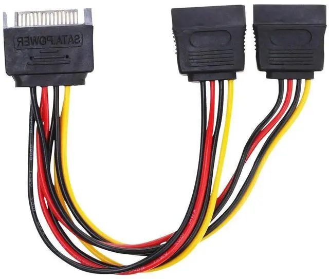 Alt view image 4 of 6 - 2 Pack 7 Inch 15 Pin SATA Male to Dual Female Y Splitter Power Cable for HDD SSD Optical Drive