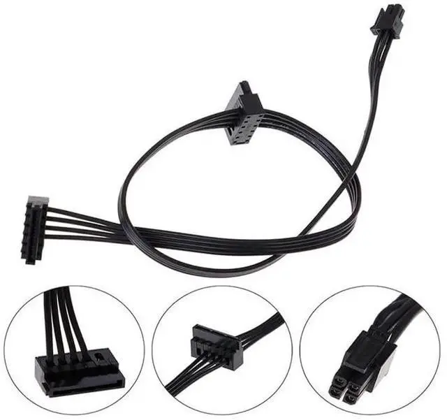 Alt view image 2 of 3 - 18 Inch 46cm Mini 4 Pin ATX to Dual Right Angle SATA Power Cable Black for Lenovo Motherboard