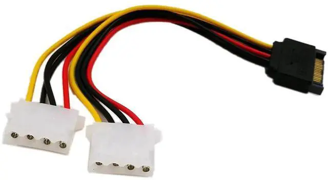 Main image of 6 Inch 15 Pin SATA Male to Dual 4 Pin Molex LP4 Female IDE Power Y Adapter Cable for IDE HDD DVD Drive