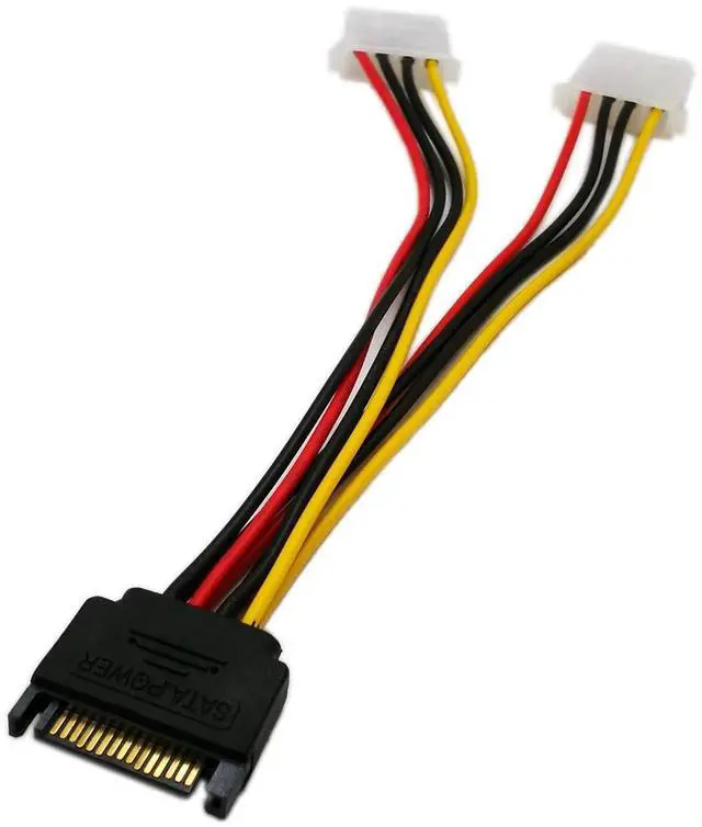 Alt view image 4 of 6 - 6 Inch 15 Pin SATA Male to Dual 4 Pin Molex LP4 Female IDE Power Y Adapter Cable for IDE HDD DVD Drive