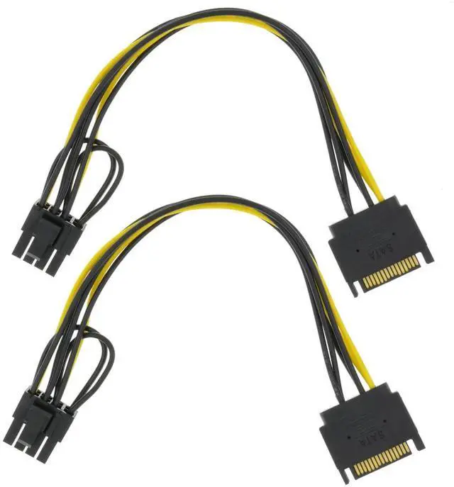 Main image of 2 Packs 8.6 Inch 22cm 15 Pin SATA to 6+2 Pin 8 Pin Male GPU Power Adapter Cable