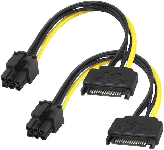 Main image of 2 Pack 20cm SATA 15Pin Male to 6Pin Male PCI-E GPU Power Cable Reverse Graphics Card Power Adapter Cord