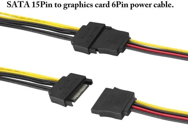 Alt view image 5 of 7 - 2 Pack 20cm SATA 15Pin Male to 6Pin Male PCI-E GPU Power Cable Reverse Graphics Card Power Adapter Cord