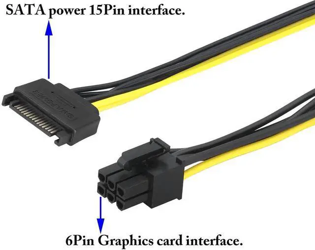 Alt view image 3 of 7 - 2 Pack 20cm SATA 15Pin Male to 6Pin Male PCI-E GPU Power Cable Reverse Graphics Card Power Adapter Cord