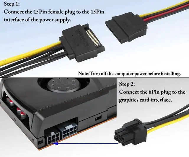 Alt view image 7 of 7 - 2 Pack 20cm SATA 15Pin Male to 6Pin Male PCI-E GPU Power Cable Reverse Graphics Card Power Adapter Cord
