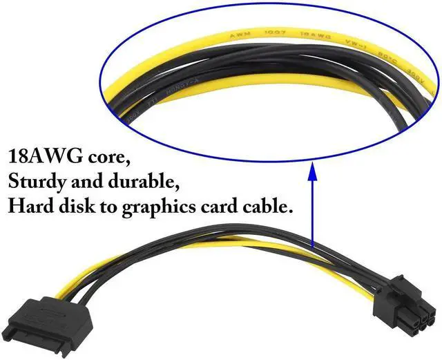 Alt view image 2 of 7 - 2 Pack 20cm SATA 15Pin Male to 6Pin Male PCI-E GPU Power Cable Reverse Graphics Card Power Adapter Cord