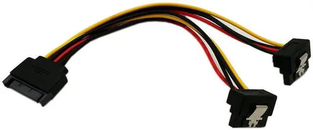 Alt view image 4 of 6 - 90 Degree 15Pin SATA 1 to 2 Y Splitter Cable Latch Type Male to Dual Female Power Extension Cord