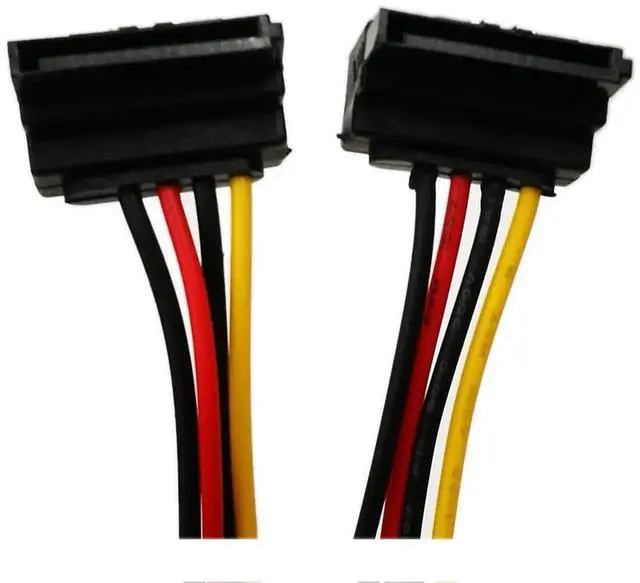 Alt view image 2 of 6 - 90 Degree 15Pin SATA 1 to 2 Y Splitter Cable Latch Type Male to Dual Female Power Extension Cord