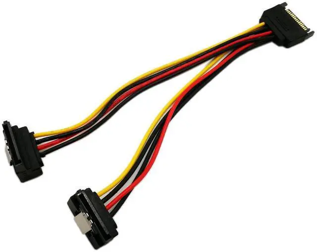 Alt view image 3 of 6 - 90 Degree 15Pin SATA 1 to 2 Y Splitter Cable Latch Type Male to Dual Female Power Extension Cord