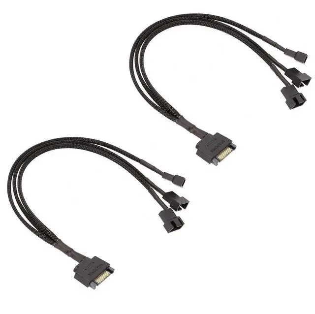 Main image of 2 Pack 15Pin SATA to 3 Way 3/4 Pin PWM Fan Power Splitter Cable 12V PC Case Cooling Fan Adapter Cord