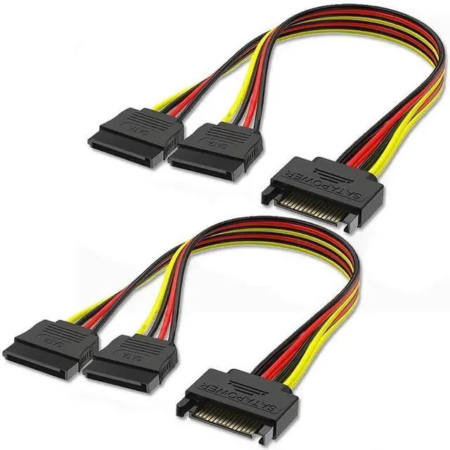 Main image of 2Pcs 15Pin SATA Power Y Splitter Cable Male to Dual 15Pin Female for HDD SSD Hard Drive