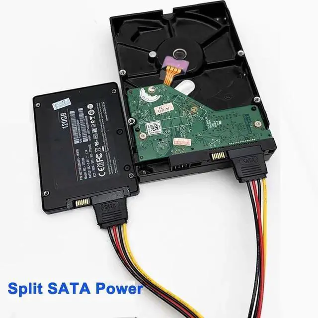 Alt view image 5 of 7 - 2Pcs 15Pin SATA Power Y Splitter Cable Male to Dual 15Pin Female for HDD SSD Hard Drive