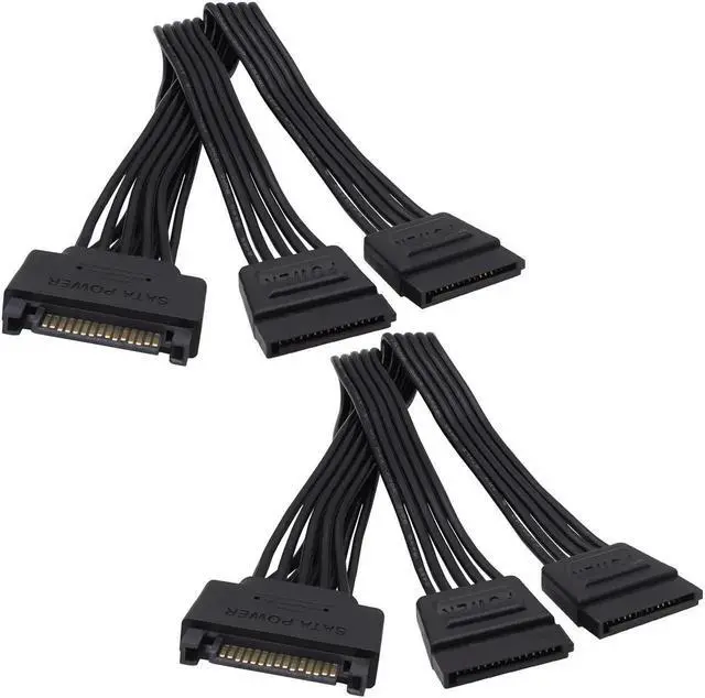 Main image of 2Pcs 20cm 15Pin SATA Male to Dual Female Y Splitter Power Cable for HDD SSD