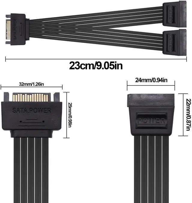 Alt view image 5 of 7 - 2Pcs 20cm 15Pin SATA Male to Dual Female Y Splitter Power Cable for HDD SSD