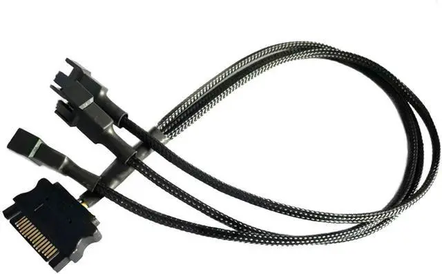 Main image of 16 Inch Braided SATA to 3 Way Fan Splitter Cable 3/4 Pin PWM PC Case Fan Power Adapter Cord