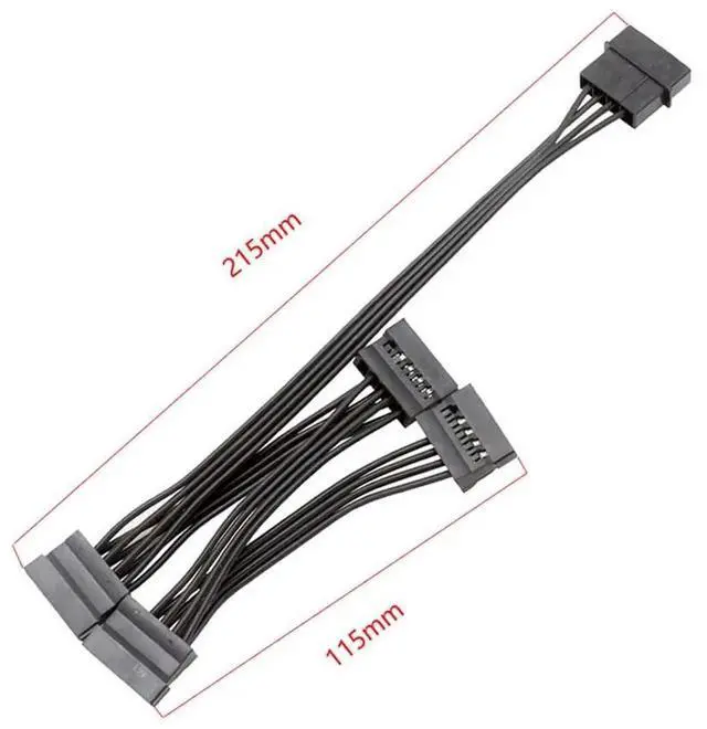 Alt view image 3 of 6 - 23 Inch 58cm 4Pin Molex Male To 4 Port 15Pin SATA Female 1 To 4 Power Splitter Cable For HDD SSD