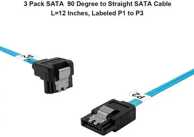 Alt view image 3 of 5 - 3 Pack 12 Inch 0.3M Right Angle SATA III Cable 6Gbps 90 Degree SATA Data Cable with Lock Latch for SSD HDD PC Blue