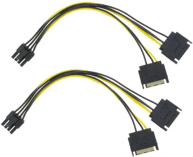 Main image of 2 Pack 8.6 Inch 22cm Dual SATA to 8Pin 6+2Pin GPU Power Adapter Cable for Graphics Card