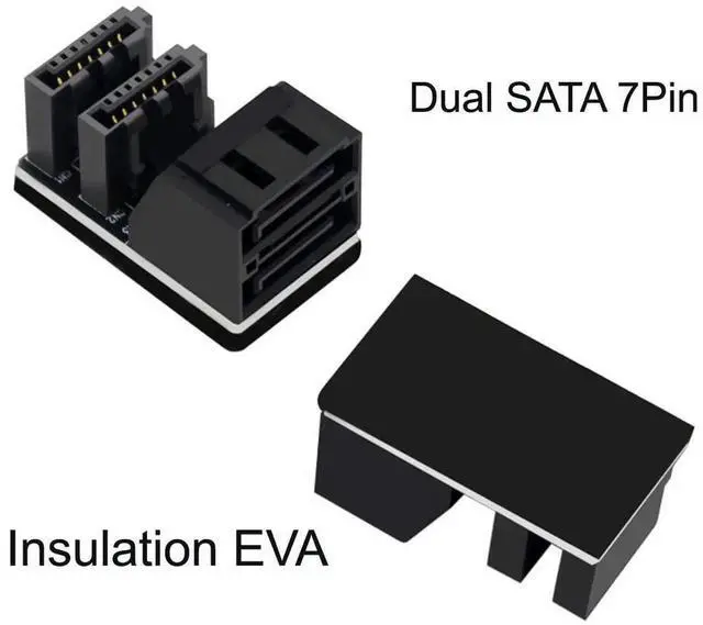 Alt view image 4 of 6 - 90 Degree Vertical Dual Port SATA 7Pin Female to Male Angled Adapter Low Profile for Desktop SSD HDD Motherboard