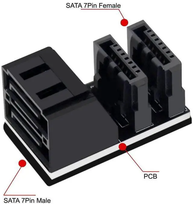 Alt view image 2 of 6 - 90 Degree Vertical Dual Port SATA 7Pin Female to Male Angled Adapter Low Profile for Desktop SSD HDD Motherboard