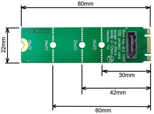 Alt view image 5 of 7 - NGFF B/M Key M.2 to Vertical 7Pin SATA Adapter Card M.2 SSD to SATA PCB Extension Converter