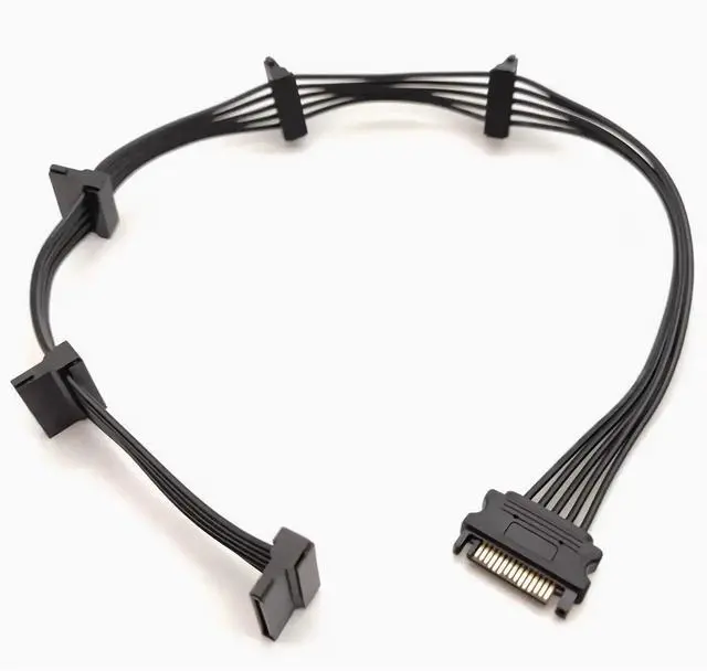 Main image of 19.7 Inch 500mm Black 15Pin SATA 1 Male to 5 Female Power Splitter Cable for HDD SSD Optical Drive