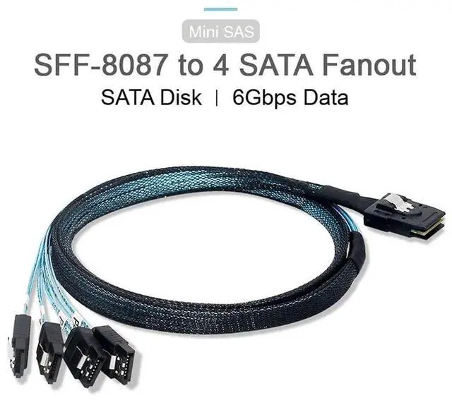 Alt view image 7 of 7 - 1.0M 6Gbps SFF-8087 Mini SAS to 4 SATA 7Pin Server RAID Internal Data Cable