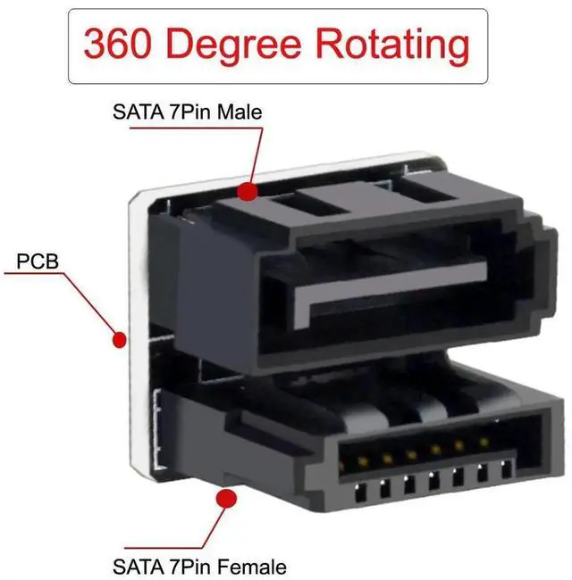 Alt view image 4 of 5 - 360 Degree Rotatable SATA 7Pin Female to Male Angled Adapter for SSD HDD Desktop Motherboard