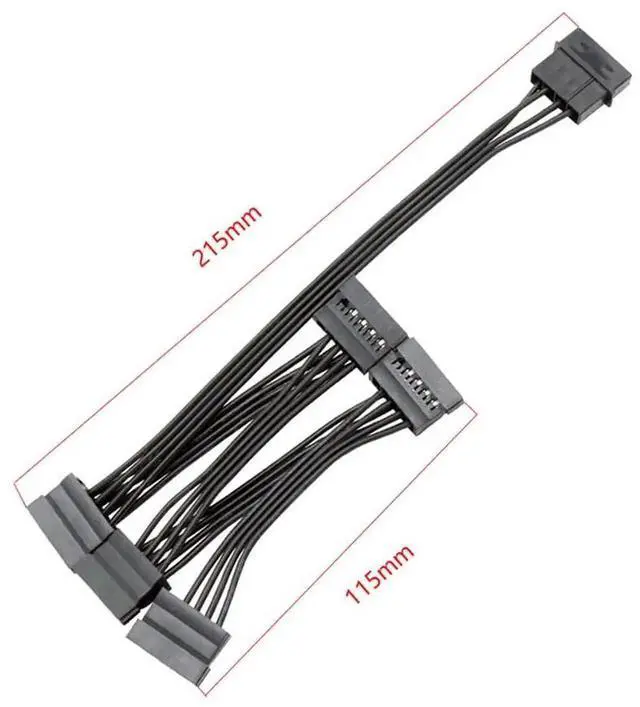 Alt view image 3 of 6 - 26 Inch 66cm 4Pin Molex Male to 5 Port 15Pin SATA Female 1 to 5 Power Splitter Cable for HDD SSD Hard Drive