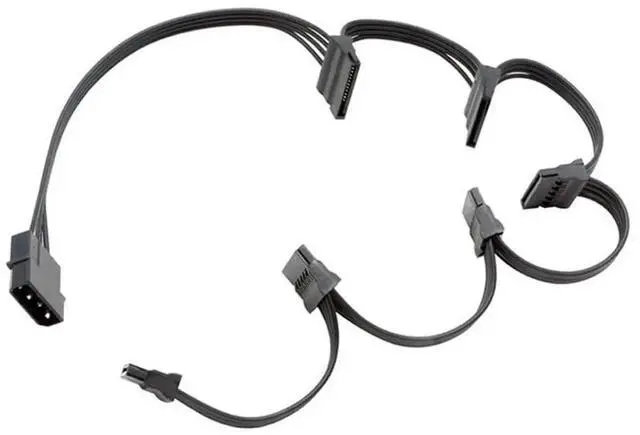 Main image of 30 Inch 70cm 4Pin Molex Male to 6 Ports 15Pin SATA Female 1 to 6 Power Splitter Cable for HDD SSD