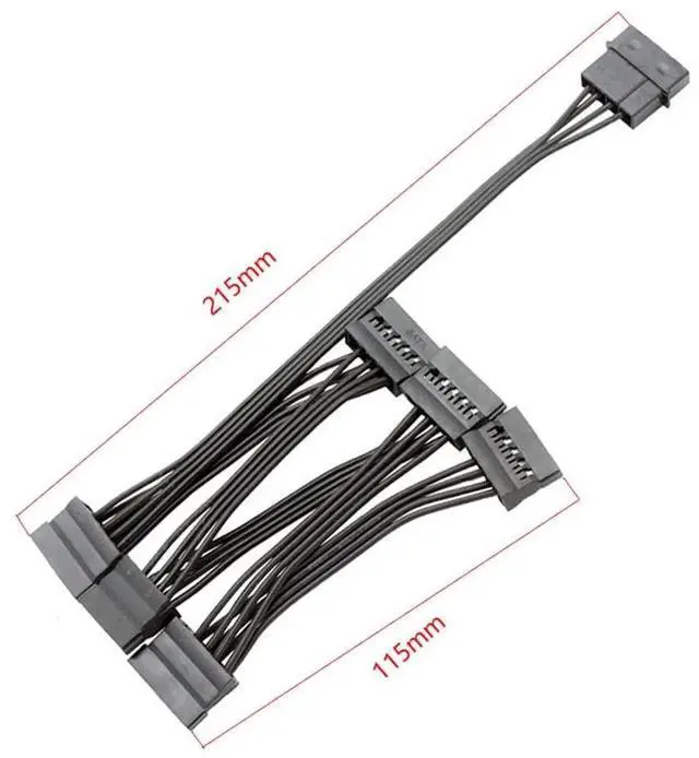 Alt view image 2 of 6 - 30 Inch 70cm 4Pin Molex Male to 6 Ports 15Pin SATA Female 1 to 6 Power Splitter Cable for HDD SSD