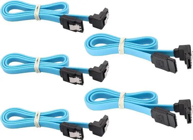 Main image of 4 Pack Blue 18 Inch SATA III 6Gbps Cable 90 Degree to Straight with Lock Latch for SSD HDD Optical Drive
