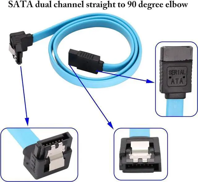Alt view image 6 of 7 - 4 Pack Blue 18 Inch SATA III 6Gbps Cable 90 Degree to Straight with Lock Latch for SSD HDD Optical Drive